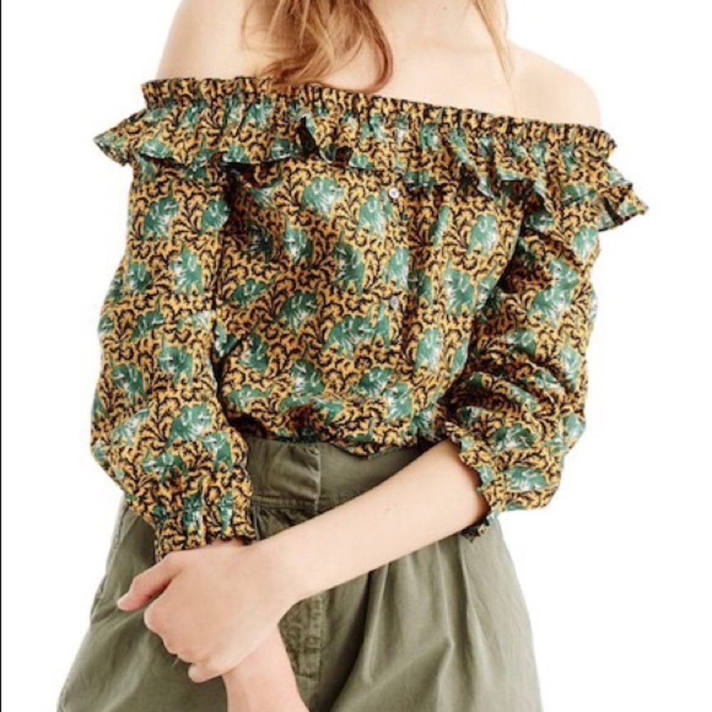 J.Crew Ratti Elephant Print Off The Shoulder Top